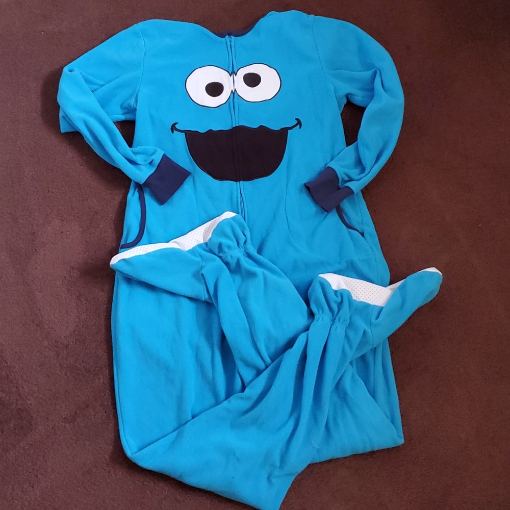Adult Footies XL Cookie Monster w/ pockets!